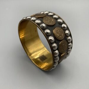Twos‎ Company Bangle Bracelet Mixed Metals Studded Coins Brass India